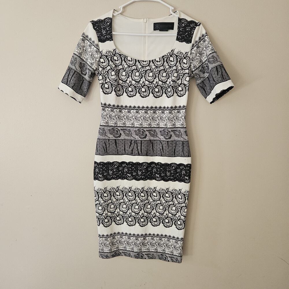 KARDASHIAN KOLLECTION White Black Lace Print Bodycon Dress Women's Size Medium